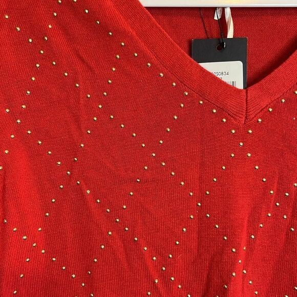 NWT WOMENS M TOMMY HILFIGER SILVER DIAMOND EMBELLISH HOLIDAY RIBBED LONG SLEEVE - Picture 4 of 10